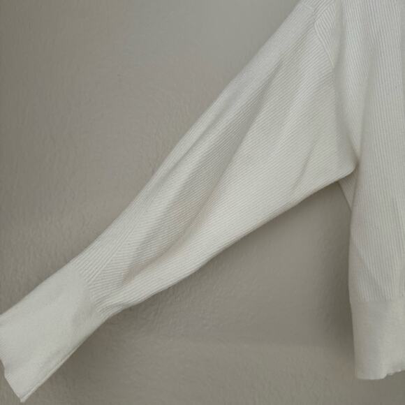 Zara Womens White Cropped Cardigan Button Front Rib Sweater Basic Top Size Small - Picture 4 of 8